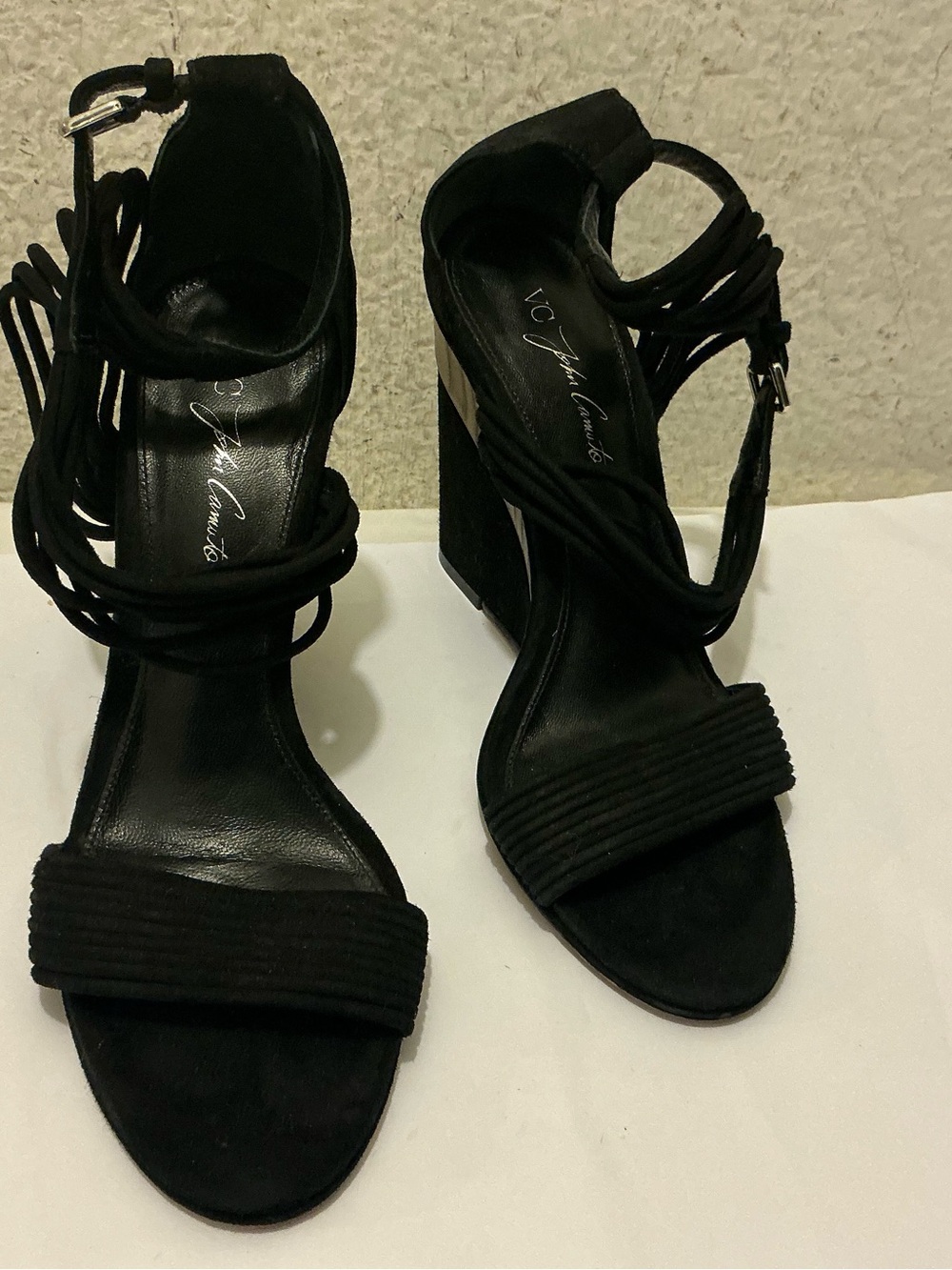 VC by Vince John Camuto Liverpool Suede Wedge Strappy Block Heel Sandals $250